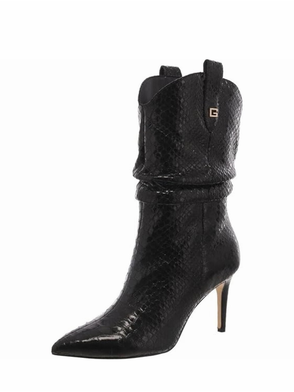 NWOB Guess Black Snake-Embossed Pointed-Toe Mid-Calf Stiletto Boot